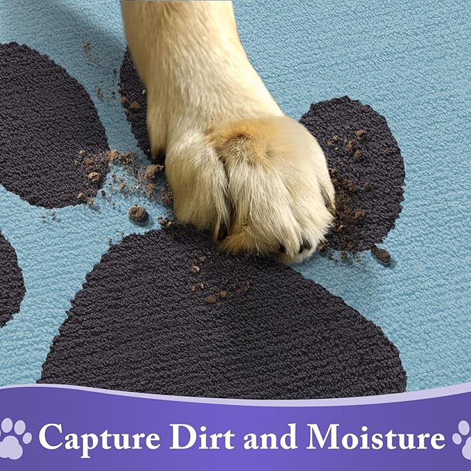 Buganda Dog Door Mat for Muddy Paws, Absorbent Dirt Trapper Non Slip Indoor Doormats, Washable Low-Profile Mat for Mud Dogs, Entryway Carpet for Inside Floor (36x24 Inches, Blue)