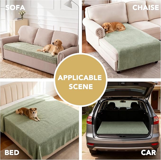 H.VERSAILTEX Non Slip Pet Couch Cover Chenille Dog Bed Protector Thick Soft Sofa Slipcover Pet Friendly Washable Couch Cushion Covers for Pets (68" x 82", Sage)