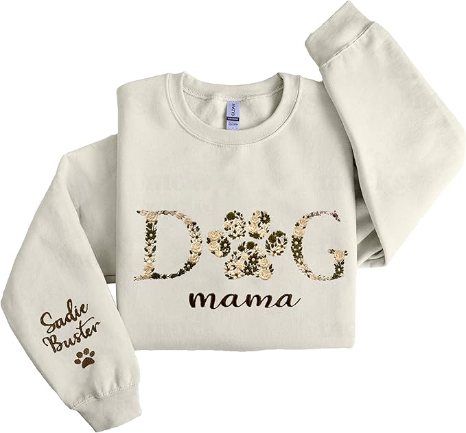 LOVELYPOD Custom Embroidered Dog Mom Sweatshirt with Dogs Names, Pet Photo Shirt, for Dog Lovers