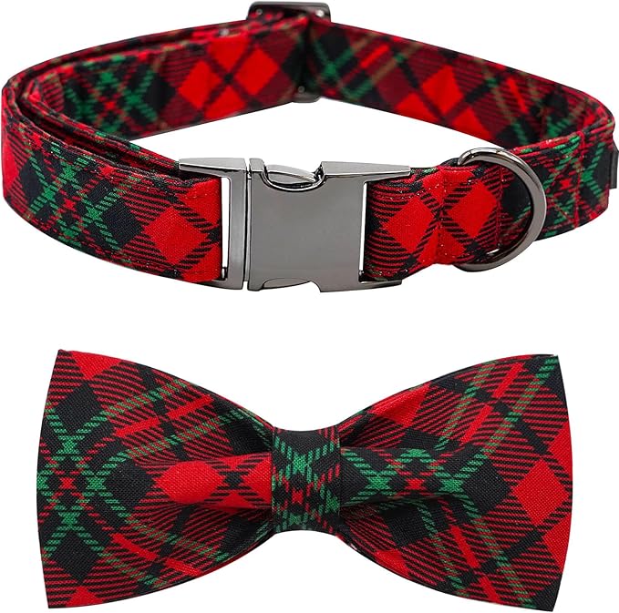 Dog Collar, Christmas Plaid Pet Collar Bow Holiday Bows Girl Boy Bow Dog Collars Puppy Adjustable Pet Collar for Small Dogs