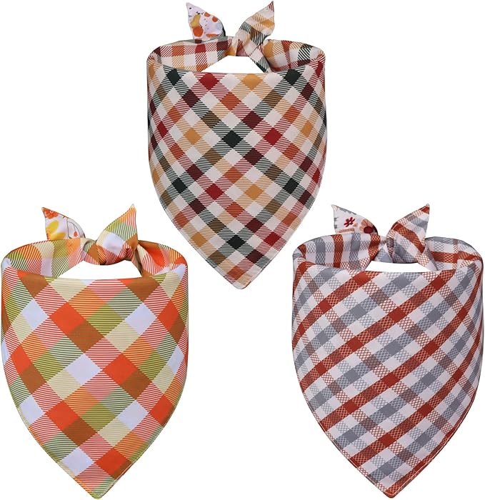 Fall Dog Bandanas Large 3PCS, 6 Pattern Thanksgiving Scarf for Boy and Girl, Pumpkin Leaves Flowers Triangle Reversible Bibs Breed for Puppy Pets
