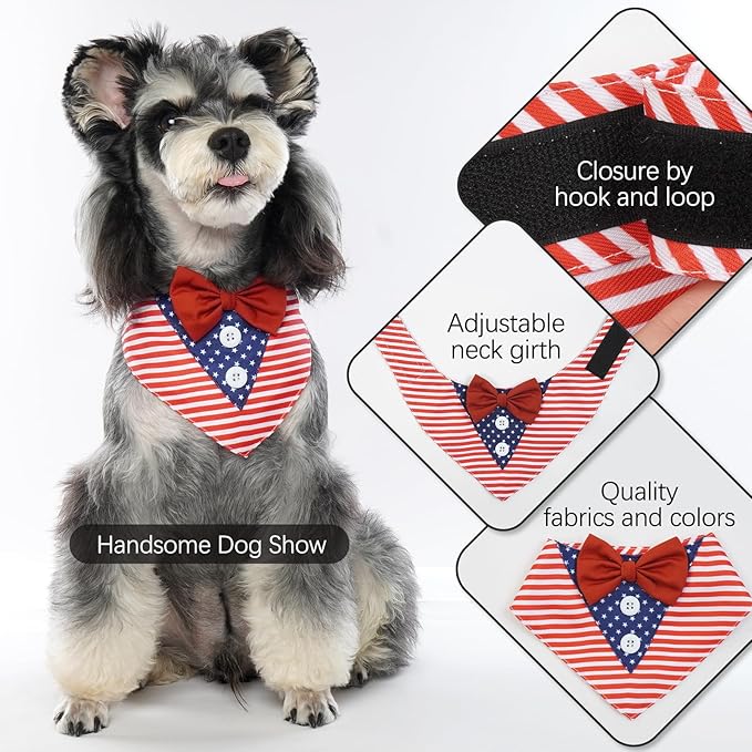 FUAMEY Dog Tuxedo American Flag for Small Dogs,Dog Formal Suit Dogs Attire Pet Bow Tie Puppy Party Costumes Cat Tux Outfits Pets Bandana Cosplay Adjustable Bowties 4th of July Independence Day S