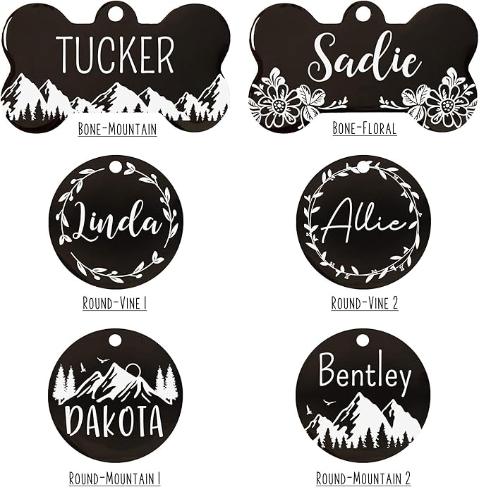 Ultra Joys Stainless Steel Pet ID Dog Name Tag Personalized Front and Back Engraving, Customized for Dogs and Cats, Optional Engraving on Both Sides, Round With Vine Design, Large