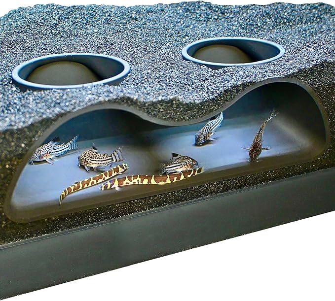 Aquarium Underground Tunnel Cave Natural Curve Two Hole | Viewing Fish & Shrimp Under Gravel Tunnel | Fish Tank Decor Decoration Hideout Perfect for Corydora Catfish, Kuhli Loach, Pleco