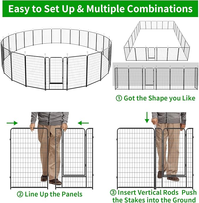 Dog Playpen Outdoor Extra Wide 24 Piece Panels Heavy Duty Dog Fence 50" Height Anti-Rust with Doors Portable for RV Camping Yard, Total 63FT, 316 Sq.ft, Snowy Black
