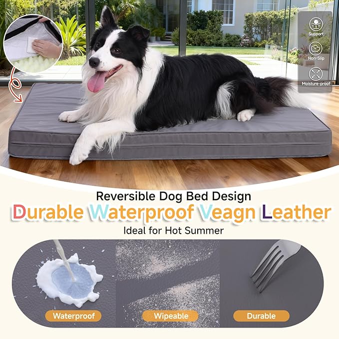 Waterproof Dog Bed for Crate - Outdoor Dog Crate Bed for Small Dogs, Orthopedic Crate Bed for Small Dogs with Egg Crate Foam, Anti-Slip, Reversible & Washable Cover, 23" x 17", Gray