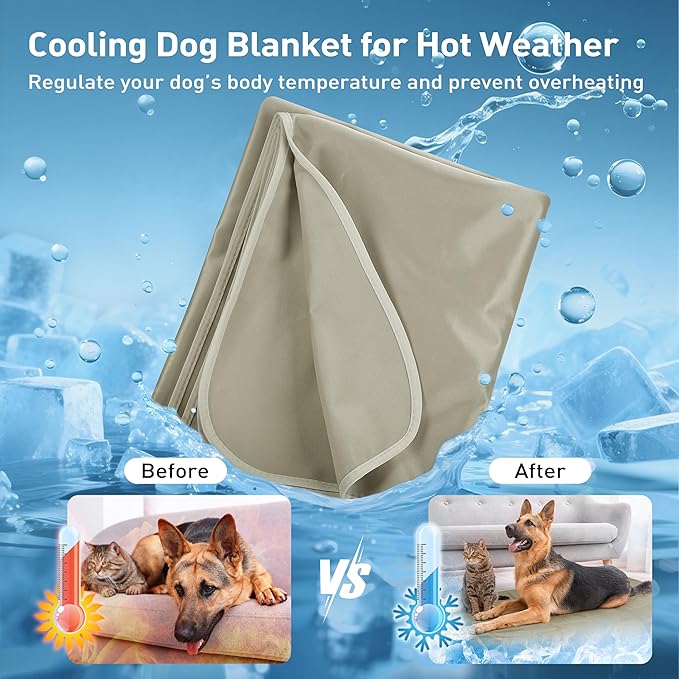 Kritter Planet Waterproof Cooling Dog Mat, Soft Pet Blanket for Summer, Lightweight Outdoor Mat, Reversible Furniture Cover Couch Sofa Bed, 50 x 60 inch, Taupe
