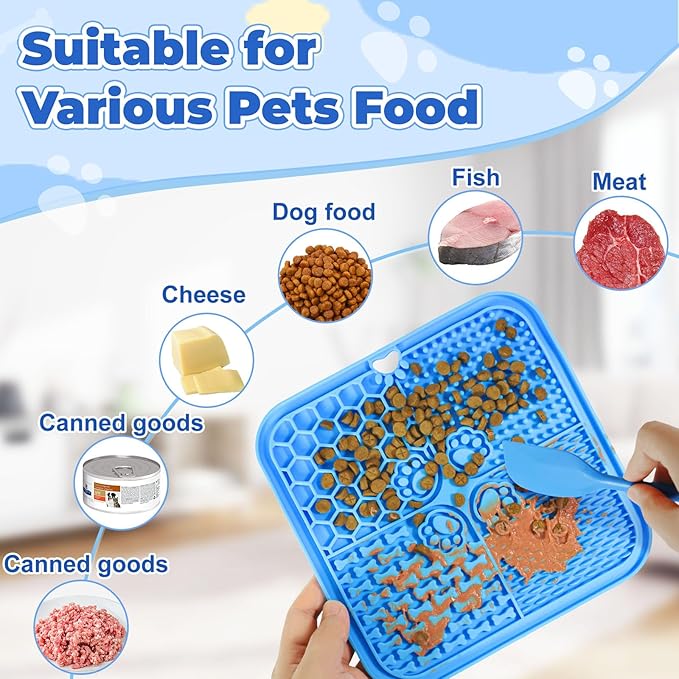 Dog Lick Mat with Suction Cups, Lick Mat for Dogs, Pet Food Mats and Slow Feeder Cat Bowl for Dog Anxiety Relief Pet Enrichment Toys for Bathing Station and Cat Grooming 2 Pack (Blue & Green)