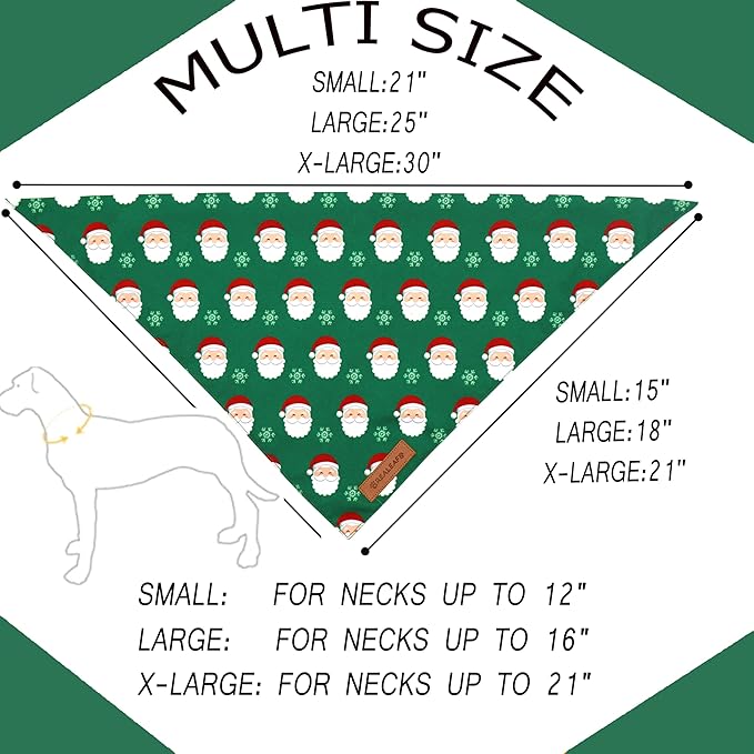 Realeaf Christmas Dog Bandanas 2 Pack, Snowflake and Santa Claus Dog Scarf for Boy and Girl, Premium Durable Fabric, Holiday Red and Green Bandana for Medium and Large Dogs Cats Pets (Large)