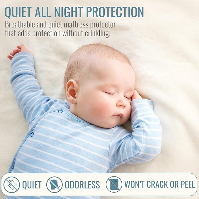 DMI Queen Size Waterproof Mattress Protector - Fitted, Noiseless Mattress Cover, Soft and Breathable, 60" x 80"x 15", White