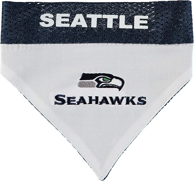 Pets First NFL DOG BANDANA - SEATTLE SEAHAWKS REVERSIBLE PET BANDANA. 2 Sided Sports Bandana with a PREMIUM Embroidery TEAM LOGO, Small/Medium. - 2 Sizes & 32 NFL Teams available