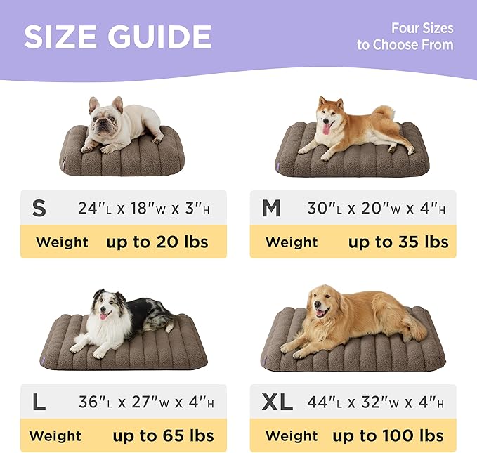 LE SURE Cute Orthopedic Dog Bed for Extra Large Dogs, XL Waterproof Chic Flat Pet Beds with Removable Washable Cover, Fuzzy Thick Egg Crate Foam Pet Mat for Indoor Use (44" x 32", Brown)