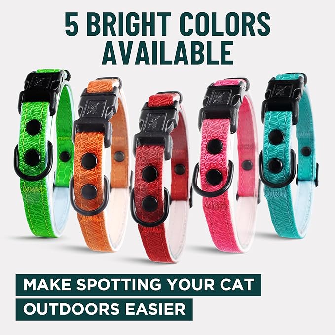 OutdoorBengal Durable Cat Collar Breakaway with Soft Padding Medium to Large Cats - Thin Heavy Duty Tactical Fabric, Comfortable, Quick Release Cat Collars, No Bell Collar (Black Reflective, Kitten)