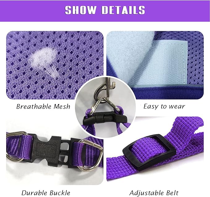 FEimaX Dog Harness and Leash Set, No-Pull Breathable Soft Mesh Puppy Vest Harness Reflective Adjustable Pet Harnesses for Small Medium Dogs and Cats - Outdoor Easy Control for Walking (L, Purple)