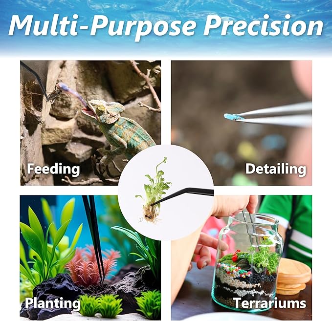 Long Tweezers for Aquascaping, 2 Pack 25cm / 9.8in Fine Tip 1mm – Tools for Aquarium Plants, Terrariums, Fish Tank & Reptile Feeding