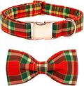 Dog Collar - Christmas Red Plaid Dog Collars Bowtie Gift Soft Bow Collar with Bow Adjustable Metal Buckle Pet Collar for Medium Dogs