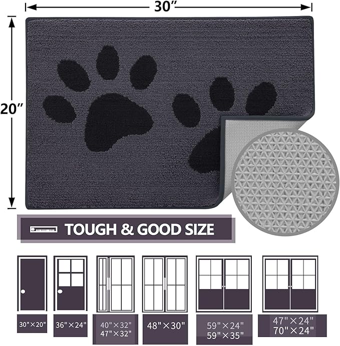 Buganda Dog Door Mat for Muddy Paws, Absorbent Dirt Trapper Washable Indoor Doormats, Non Slip Low-Profile Mud Mat for Dogs, Front Entrance Doormat for Inside Floor (59x35 Inches, Black)