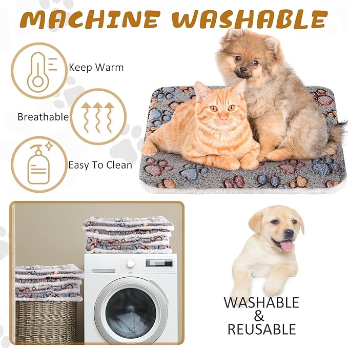 Tuanse 4 Pack Ultra Soft Dog Cat Bed Mat Small Animal Guinea Pig Bed with Cute Print Reversible Fleece Dog Crate Kennel Pad Cozy Washable Thickened Hamster Pet Beds Mat(23 x 18 Inches,Gray)