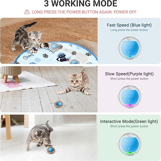 Interactive Cat Toys for Indoor Cats 2025 New Speedy Ball with Tail Cat Toy Automatic Motion Activated Moving Ball Hide and Seek Game for Indoor Exercise Kicker