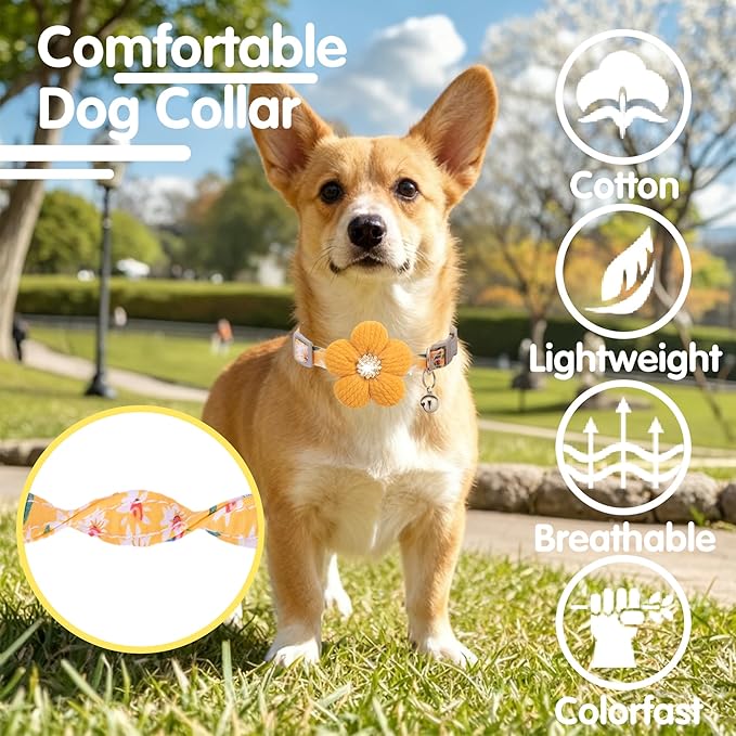 Medium Dog Collar with Flower, Dog Collars for Medium Dogs Collar for Girl Cute Dog Collar with Bell, Adjustable Length