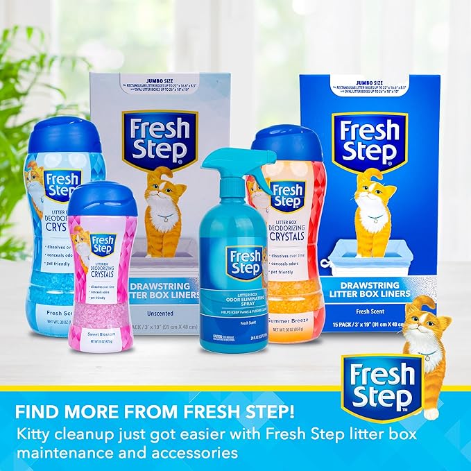 Fresh Step Jumbo Drawstring Cat Litter Box Liners, Unscented Heavy Duty Kitty Litter Bags for X-Large Oval or Rectangle Pans, Helps Contain Mess, Easy Lift Out Cleanup, 36 x 19 in, 15 Count