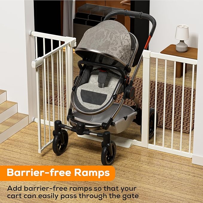 29.5-40.6" Magnetic Baby Gate for Stairs, Pressure Mounted Dog Gate Indoor, Auto Close Pet Gate for Doorways No Drilling, Easy Install Baby Essentials with Large Walk Thru Door, White