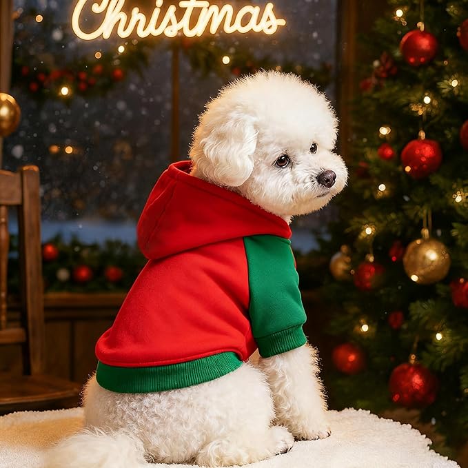 Custom Dog Hoodie, Personalized Sweatshirt with Photo Text Name Logo, Customized Hooded Sweater for Small Medium Large Dogs & Cats (Red + Green Border, Small)