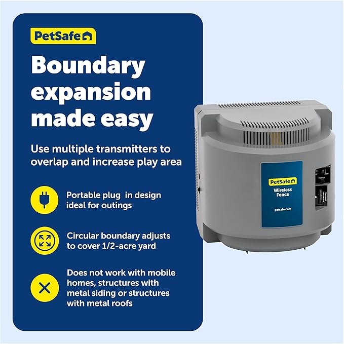 PetSafe Wireless Pet Containment System Extra Transmitter - Adds Up to 1/2 Acre to Stay & Play Wireless Fence or Pet Containment System