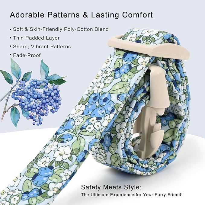 Blueberry Pattern Dog Collar, Cute Light Blue Spring Summer Puppy Collar - Soft Adjustable Designer Dog Collars for Small Medium Large Dogs M