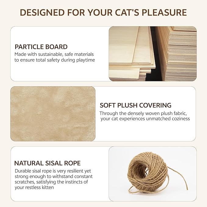 13-in-1 Cat Wall Shelves, Wall Mounted Cats Furniture Set with Plush Fabric, Cat Climbing Wall Systems, Cats Shelf with Moon Hammock, Condo, House, Step, Bridge Ladder, Scratching Post, Beige