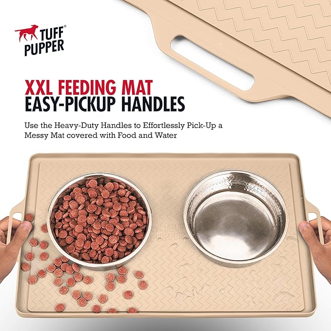 Tuff Pupper 28x20 Large Dog Feeding Mat for Food and Water | Dog Food Mats for Floors | Waterproof Dogs Water Bowl Mats | Dogs Placemats Pet Food-Mat | Silicone Feeding Mat for Cats and Cat Bowls