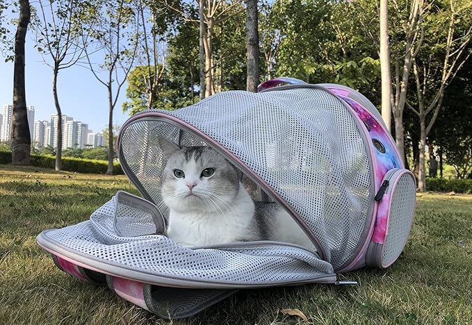 Galaxy Pink Dual Expandable Cat Backpack Carrier, Fit up to 20 lbs, Expandable Pet Carrier Backpack for Large Fat Cat and Small Puppy