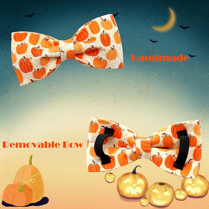 Dog Collar - Halloween Pumpkin Bowtie Dog Collars Gift Soft Bow Collar Pet Adjustable Metal Buckle Pet Collar for X-Large Dogs