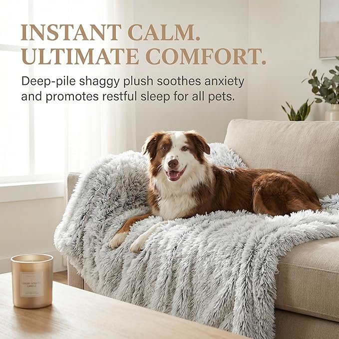 PJYuCien Dog Blankets for Medium Large Dogs Washable - Fluffy Fuzzy Cat Blanket for Couch, Puppy Throw for Furniture with Polyester Fleece, Super Soft Plush for Pet Kitten Doggy, Grey, 50" x 60"