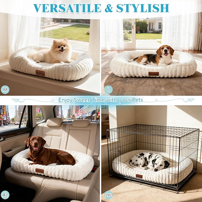 Dog Bed for Large Dogs – Comfort-Sided Calming Pet Bed with Breathable Memory Foam, Washable Removable Cover, Non-Slip Bottom & Carry Handle, Rectangle Pet Cuddler, 35"x27"x5.5", Grey