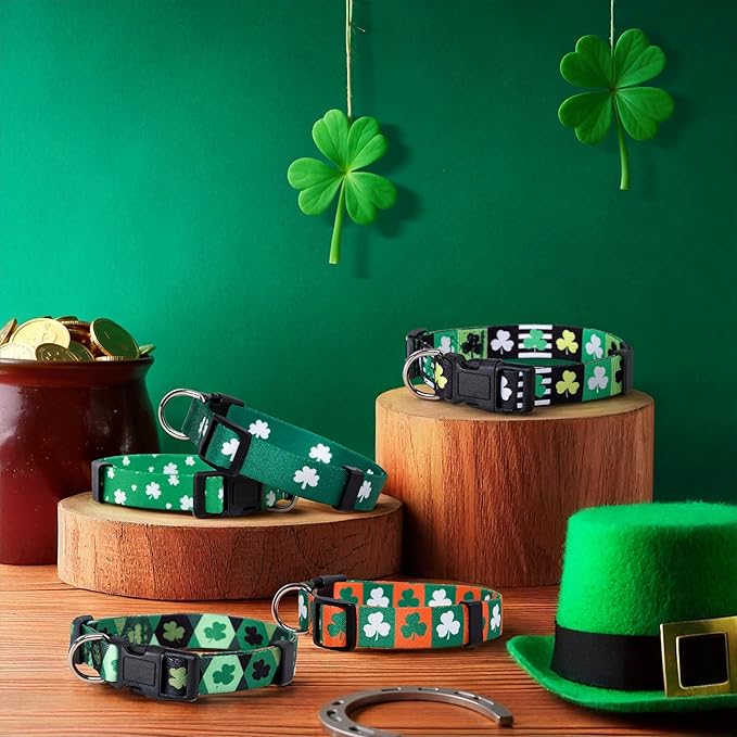 Native Pup St Patricks Dog Collar- Saint Patrick Green Shamrock Pet Collars- St. Patrick’s Lucky Irish- Adjustable for Small, Medium, Large Breeds (Green & Orange Shamrock, Medium)