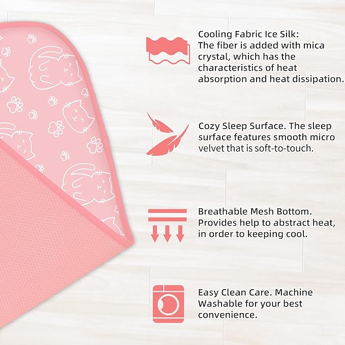 NWK Pet Cooling Mat - Ice Silk Cooling Mat for Dogs & Cats Portable & Washable Pet Cooling Blanket, Car Seats, Beds for Summer (1, Pink Cat, 20'' X 27'' X 0.3'')