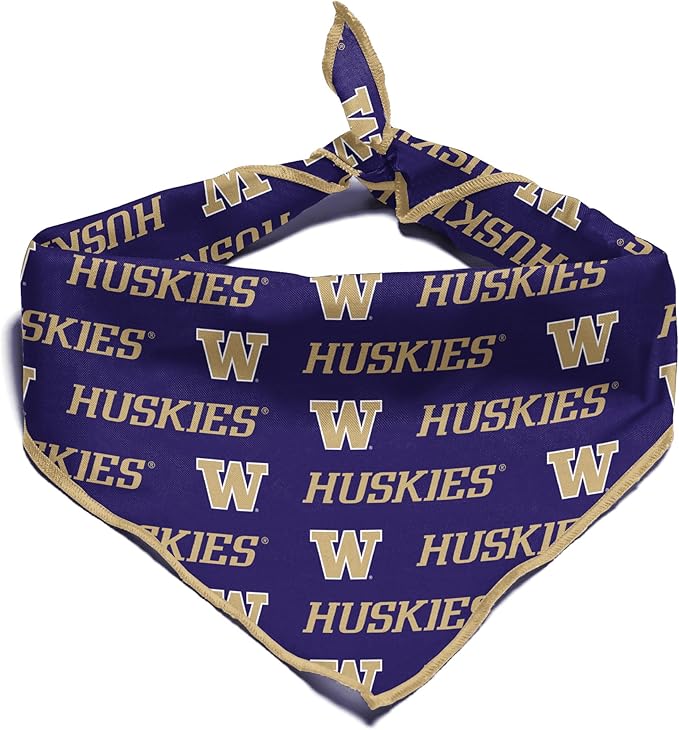 Washington Huskies Officially Licensed Bandana for Dogs and Cats | Fits Pets Great Gift Idea | Easy-to-Tie (Large, 28")