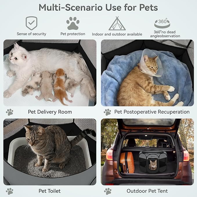 Dark Grey Dog Cat Playpen, Puppy Pet Playpen, Small Dogs Tent Crates Cage Indoor/Outdoor, Portable Pop Up Dog Kennel Playpen with Carrying Case for Dogs/Cats/Rabbits