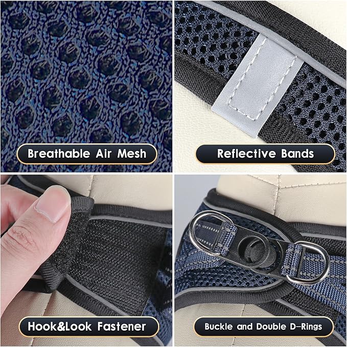 YIMEIS Dog Harness and Leash Set, No Pull Soft Mesh Pet Harness, Reflective Adjustable Puppy Vest for Small Medium Large Dogs, Cats (Navy & Black, Medium (Pack of 1)