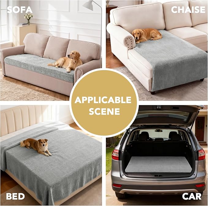 H.VERSAILTEX Non Slip Pet Couch Cover Chenille Dog Bed Protector Thick Soft Sofa Slipcover Pet Friendly Washable Couch Cushion Covers for Pets (68" x 82", Dove)