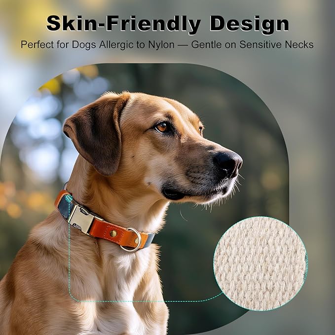 Plutus Pet Genuine Leather & Hemp Dog Collar – Adjustable Heavy Duty Pet Collar with Quick Release Metal Buckle, Soft & Stylish for Puppy and Small, Medium, Large Dogs (Blue, S)