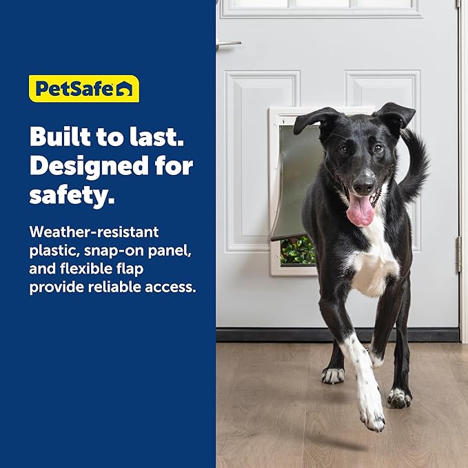 PetSafe Plastic Pet Door - Easy Install for Wood, PVC Metal & Paneled Doors - Rust-Free Plastic Frame - Flap Dimensions 10 1/4" W x 16 1/4" H - for Large Dogs Weighing Up to 100 lb