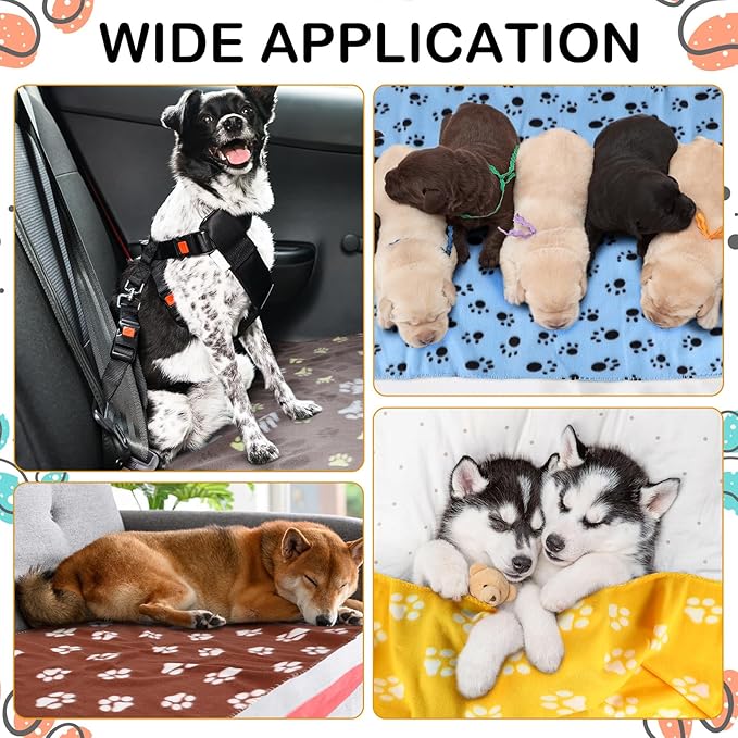 Tegeme 12 Pieces Fleece Blankets for Pets Dog Puppy Paw Print Cat Bedding Cover Blanket for Small Animals Pig Cage Liner Sleep Mat Pad Kitten Soft Warm(Cute Style,18 x 24 Inches)