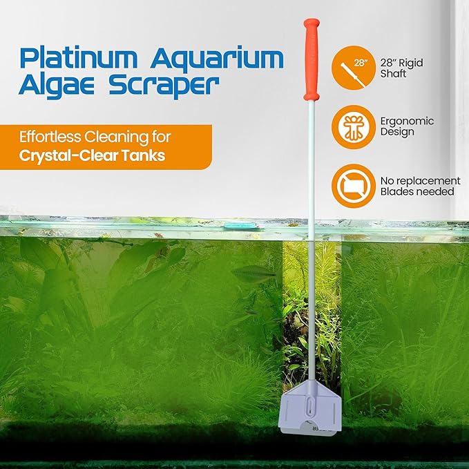 FLIPPER Platinum Hand Algae Scraper – Aquarium Glass and Acrylic Cleaner with Precision Scraper Design, Fish Tank Cleaning Tool for Freshwater & Saltwater Aquariums (28” Rigid Shaft)