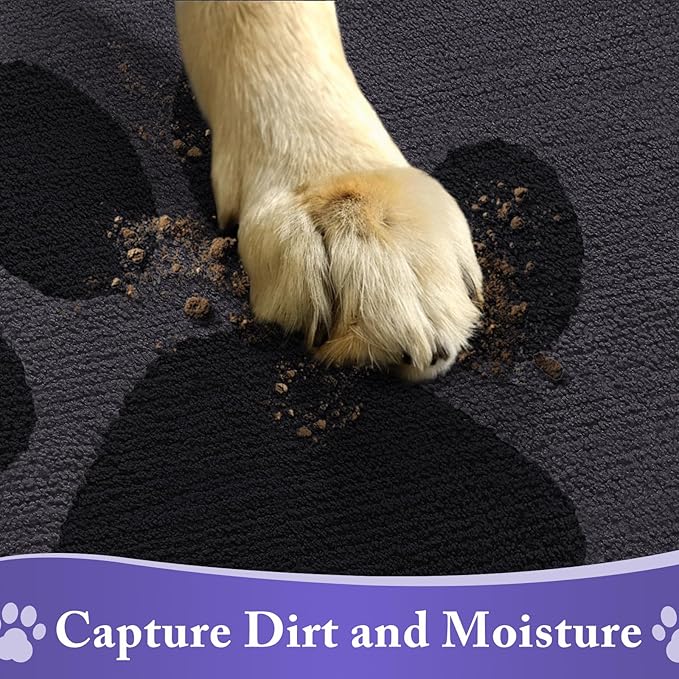 Buganda Dog Door Mat for Muddy Paws, Absorbent Dirt Trapper Non Slip Indoor Doormats, Washable Low-Profile Mat for Mud Dogs, Entryway Carpet for Inside Floor (59x35 Inches, Black)