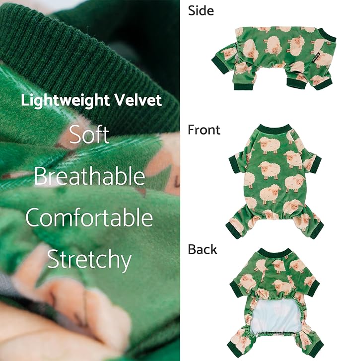 Fitwarm Funny Sheep Dog Pajamas, Warm Winter Dog Clothes for Small Dogs Boy Girl, Cozy Pet Onesie with Feet, Green, White, XL