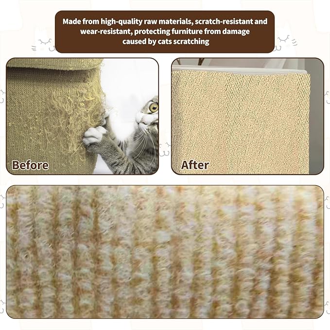 Cat Scratching Mat, 118" x 15.9" Trimmable Self-Adhesive Cat Scratch with 10 Screws 10pcs Adhesive Tape, Furniture Protector, DIY Cats Scratch Mat for Indoor, Wall, Doors, Couch and Cat Tree Shelves