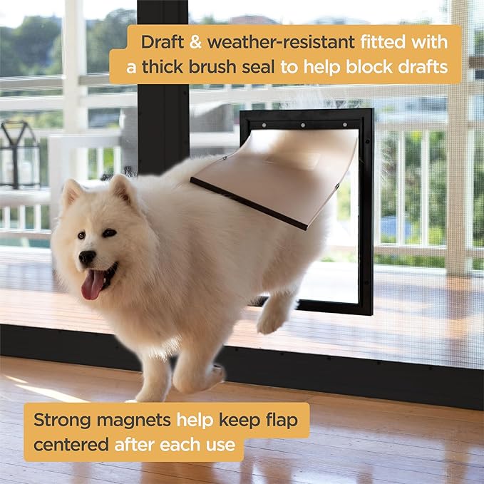 Hakuna Pets Deluxe Aluminum Pet, Cat and Dog Door with 2-Way Locking Panel for Screens, Doors and Walls up to 2.8" Thick, Small, Black