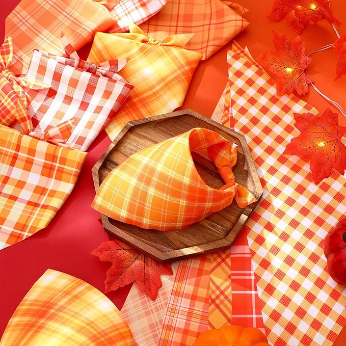 Abbylike 50 Pcs Orange Plaid Dog Bandanas Bulk Check Pattern Bandanas for Dogs Triangle Kerchief Bib Scarf Set for Pet Party Costume Photo Props Accessories Pet Shops, 25 Styles(19.7 x 13.8 x 13.8)